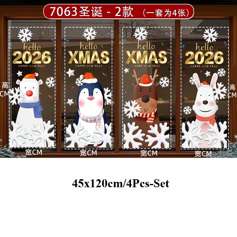 Paste New Year's Day New Year Decoration 4pcs/set Christmas Window Glass Decoration Hotel Window Door Static Wallpaper Decor
