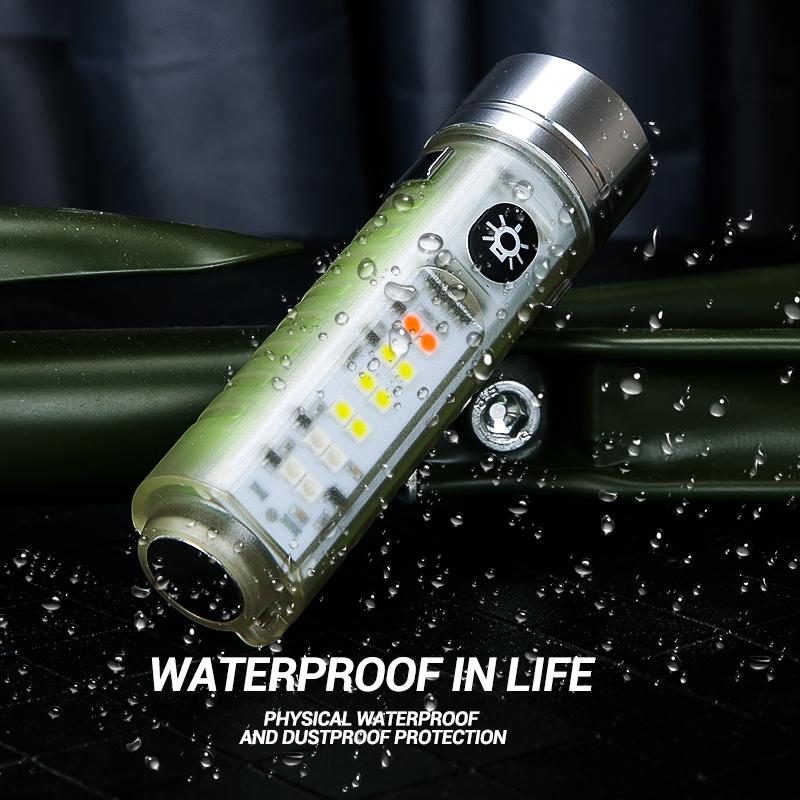 Powerful LED Fluorescence Flashlight Type-C Rechargeable Waterproof Zoom Torch Outdoor Multifunction Portable Camping Lantern