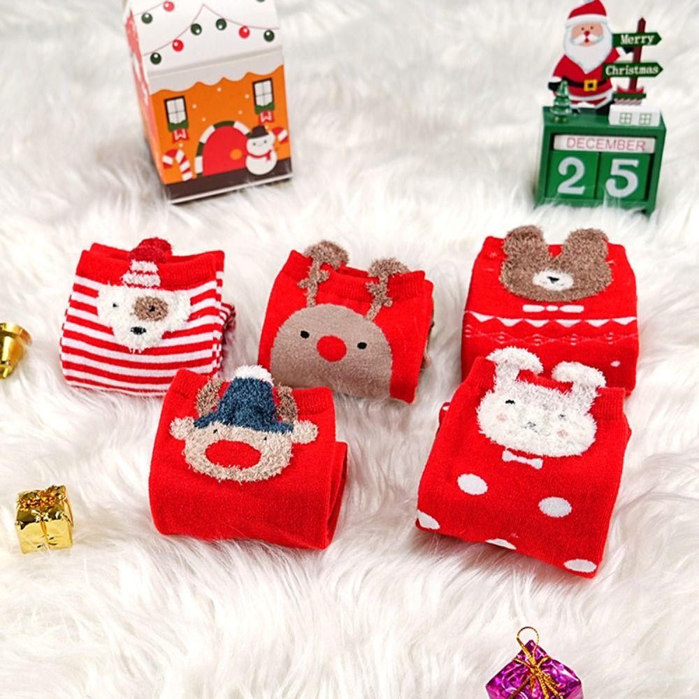 

5Pairs Rabbit Elk Christmas Stockings Cartoon Stripe Sock Women Fashion Mid-Calf Socks Streetwear 5Pairs