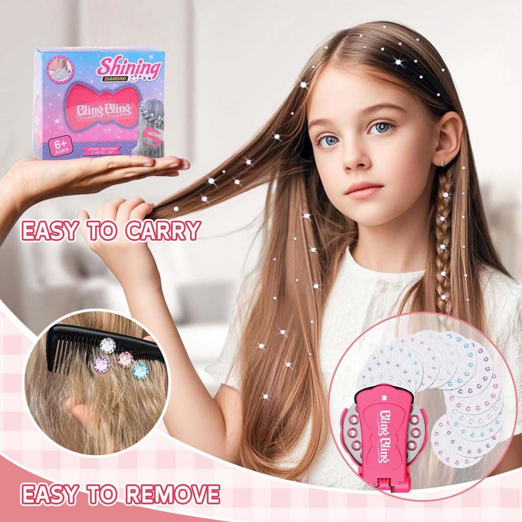 Girls' Hair Accessories, Kids' Hair Jewel Stamper, Bling Hair Styling Tool, Hair Dazzler Kit with 180 Gems, Styling Tool for Braids, Shoes, Bags, and