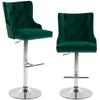 Bar Stools Set of 2, Modern Swivel & Adjustable Velvet Barstools with Button-Tufted Back, Footrest for Home Bar, Green