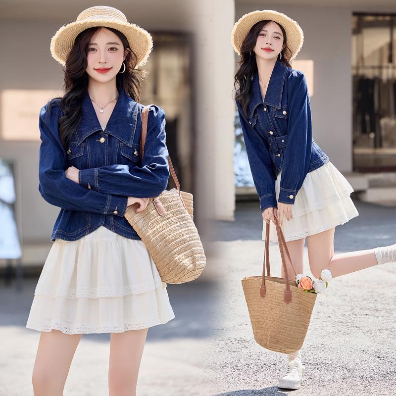 

Женский ретро джинсовый жакет и юбка миди на весну 2025 M: 90-108 Jin