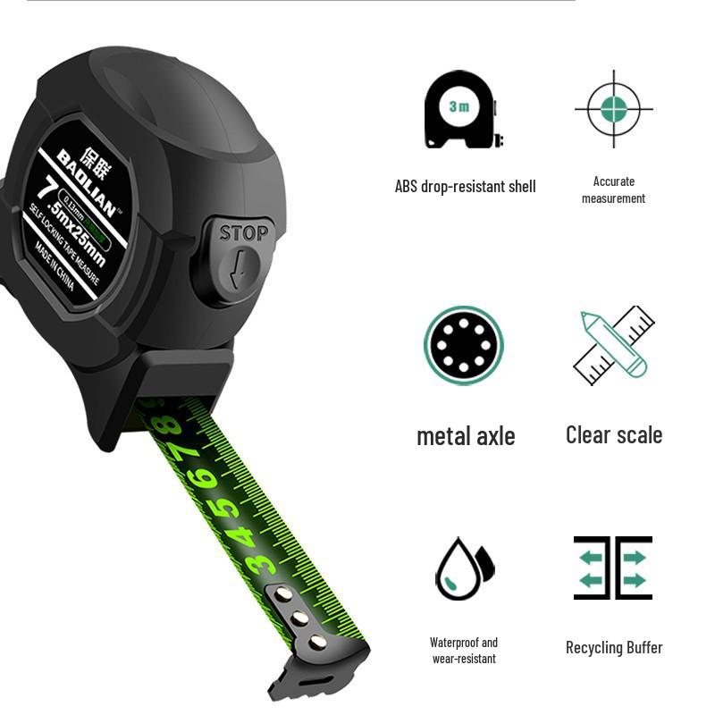 Self-locking High Precision 5m Fluorescent Steel Measuring Tape with Laser-Etched Black Ruler, Cut-Resistant and Wear-Resistant.