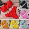 Bikini Set 1 Damen Strandanzug mit Brustpolster Ohne Bügel Einfarbig Elastisch Damen Bandeau Hohe Taille Badeanzug Zweiteilig Badehose Geteilt