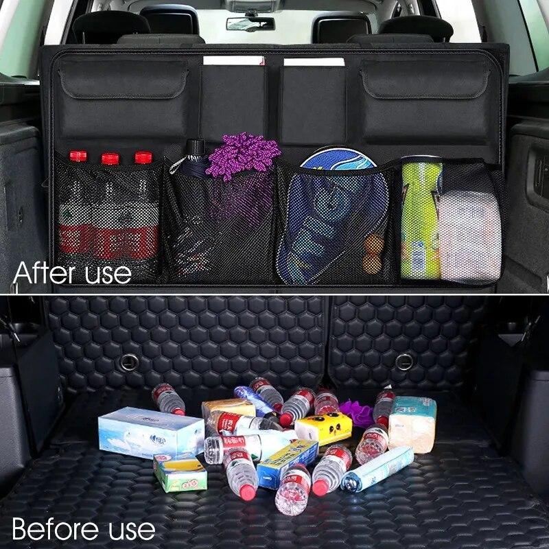 Car Trunk Storage Bag Suv Auto Rear Seat Back Hanging Bag Net Pocket Waterproof Car Storage Box Storage Box Car Accessories