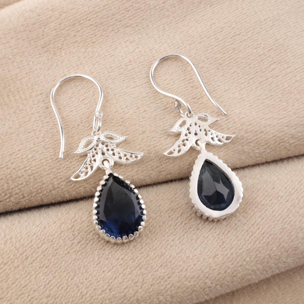 London Blue Topaz Gemstone 925 Sterling Silver Jewelry Handmade Earring 1.84"  CE-27-11