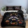 Set de așternut moale, prietenos cu pielea, cu decor Art Floral Raccoon Include 1 Față de plapumă și 2 Fețe de pernă Cadou