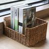 Imitation Rattan Storage Basket, File Organizer for Books Magazines, Study Office Desk & Cabinet Shelf Decor