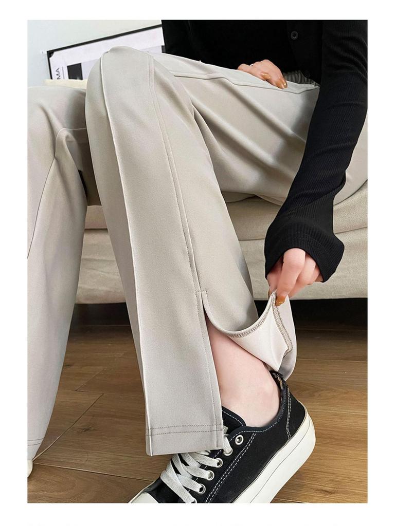 2025 Spring Plus Size High Waist Flared Petite Suit Pants - Slimming Drapey Casual Women's Slit Trousers