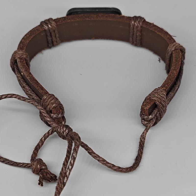 Adjustable Black and Brown Leather Student Bangle Bracelet