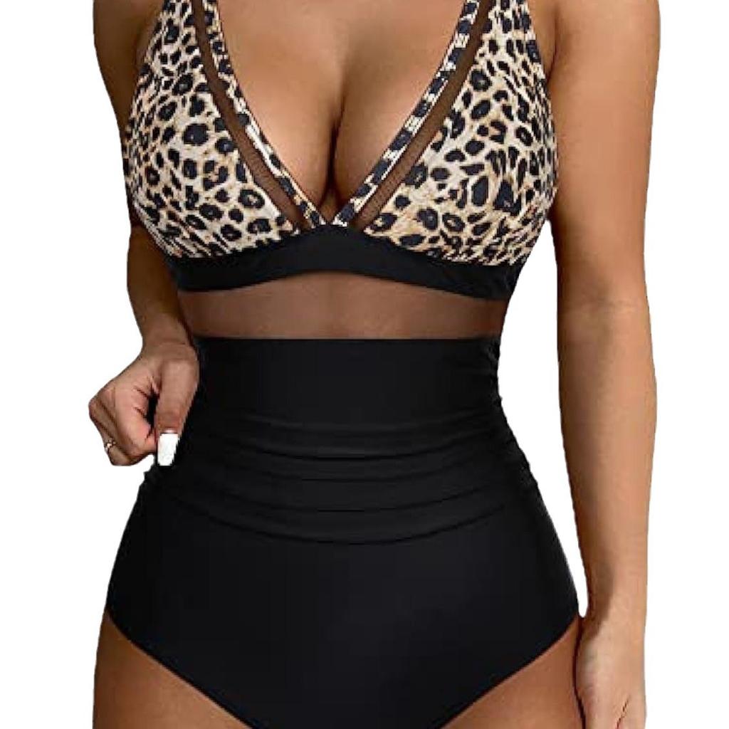 Europäischer und Amerikanischer Einteiliger Badeanzug Damen Sexy Cutout Mesh Tiefes V Push Up Bikini