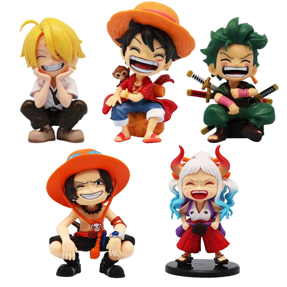 One Piece Handheld Luffy Solon Portgas·D· Ace Sitting Yamato Q-Version Trendy Play Cartoon Anime Car Ornament Peripheral Gifts