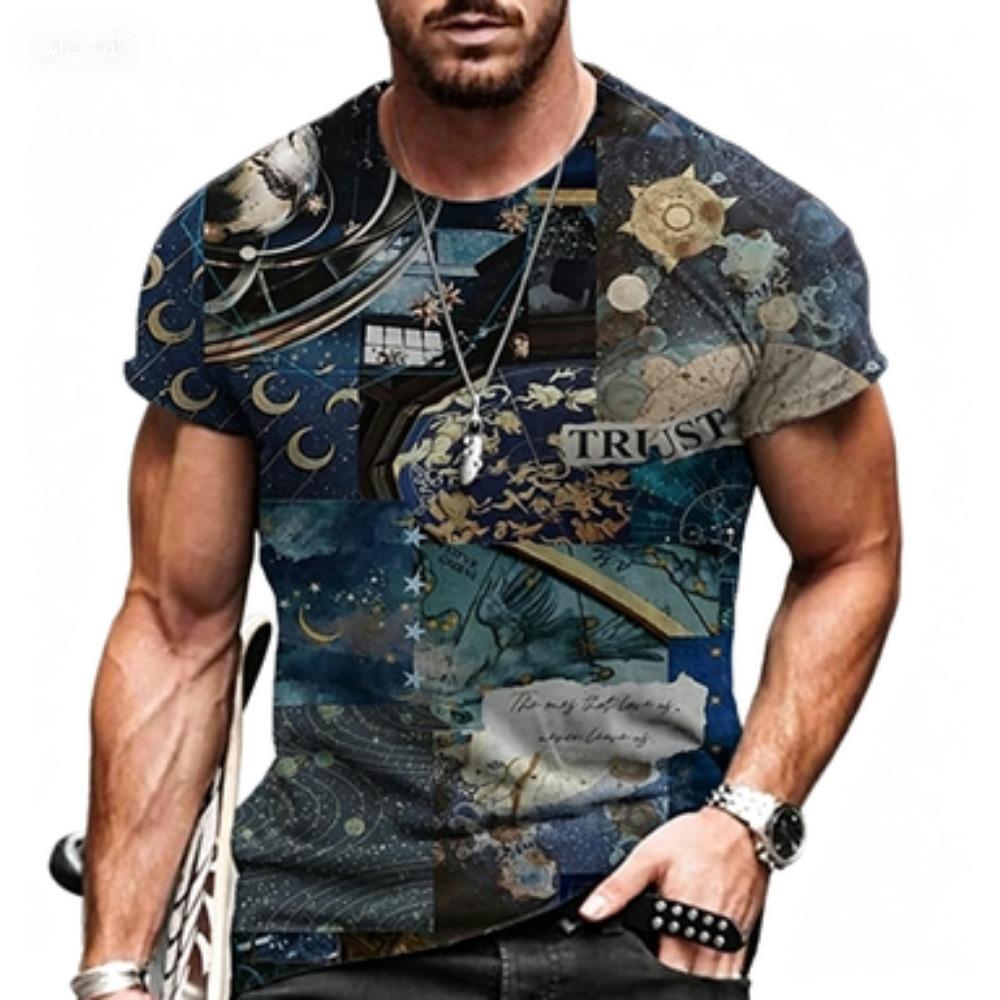Fashionable Men's Personalized 3D Printed T-shirt Harajuku Street Style Summer Round Neck Short Sleeved Quick Drying Loose Top