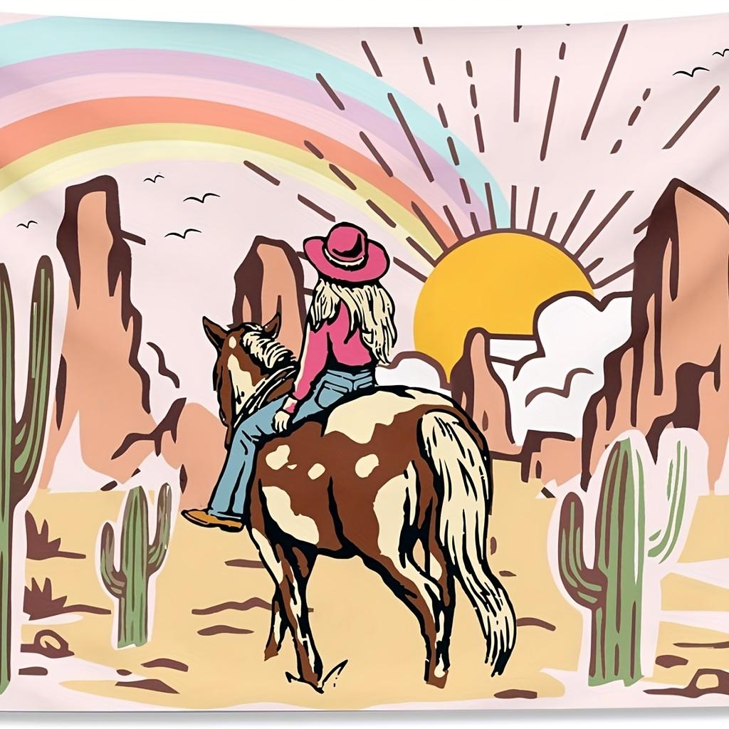 Cowgirl and Horse Art Tapestry  Unique Desert Design for Home Decor  Adds Adventure and Charm to Any Room