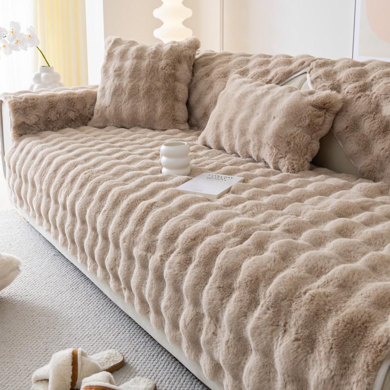 Rabbit Plush Thickened Non-Slip Winter Sofa Cushion Cover