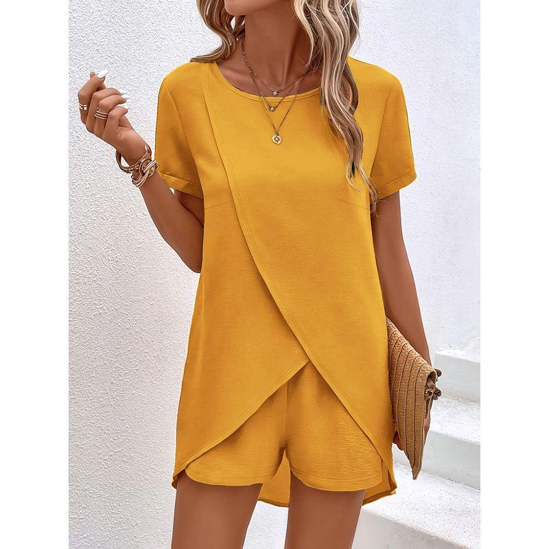 Short Sleeve Suit Pants2025 Summer European and American Women Clothes Western Style Age Reduction Solid Short Sleeve Set