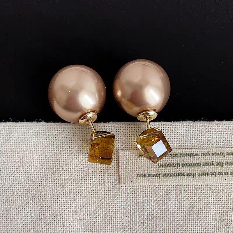 Melaleuca Two-Way Pearl Stud Earrings for Women – Elegant French Autumn/Winter Style Electroplated