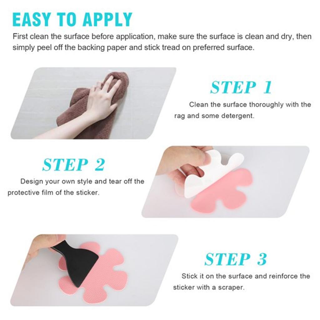 20pcs Bathtub Stickers Non-,- Shower Safety Treads Adhesive Appliques With Scraper Bright Colourful Flower Decals For Bath Tub, Stairs, Shower