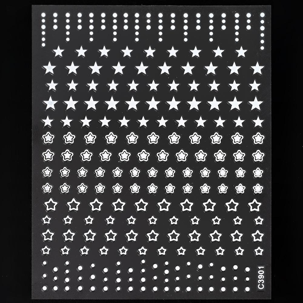 Black White Star 3D Nail Art Sticker Y2K Pentagram Self-Adhesive Decals Laser Shiny Glitters Starlight Manicure Ornaments Slider