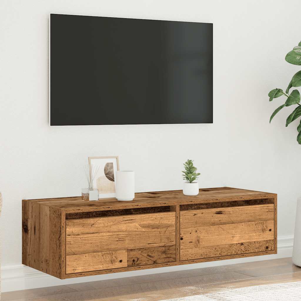 TV Cabinet with LED Lights Rustic Wood Look 100 x 35.5 x 25 cm