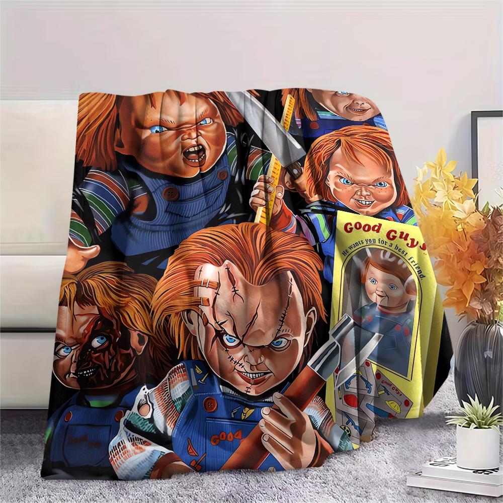 1Pc Chucky Print Flannel Blanket, High quality Comfortable for All Seasons, Home Decor, Warmth and Comfort, Perfect for Christmas Gifts