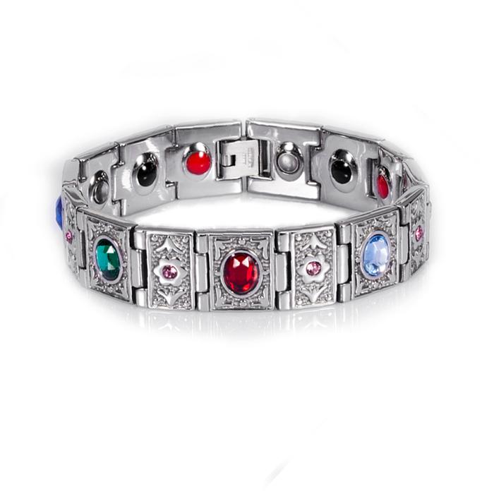 Vinterly Wrist Band Magnetic Bracelet Men Stainless Steel Gold-color Chain Bracelets Bangles Crystal Energy Germanium Bracelets
