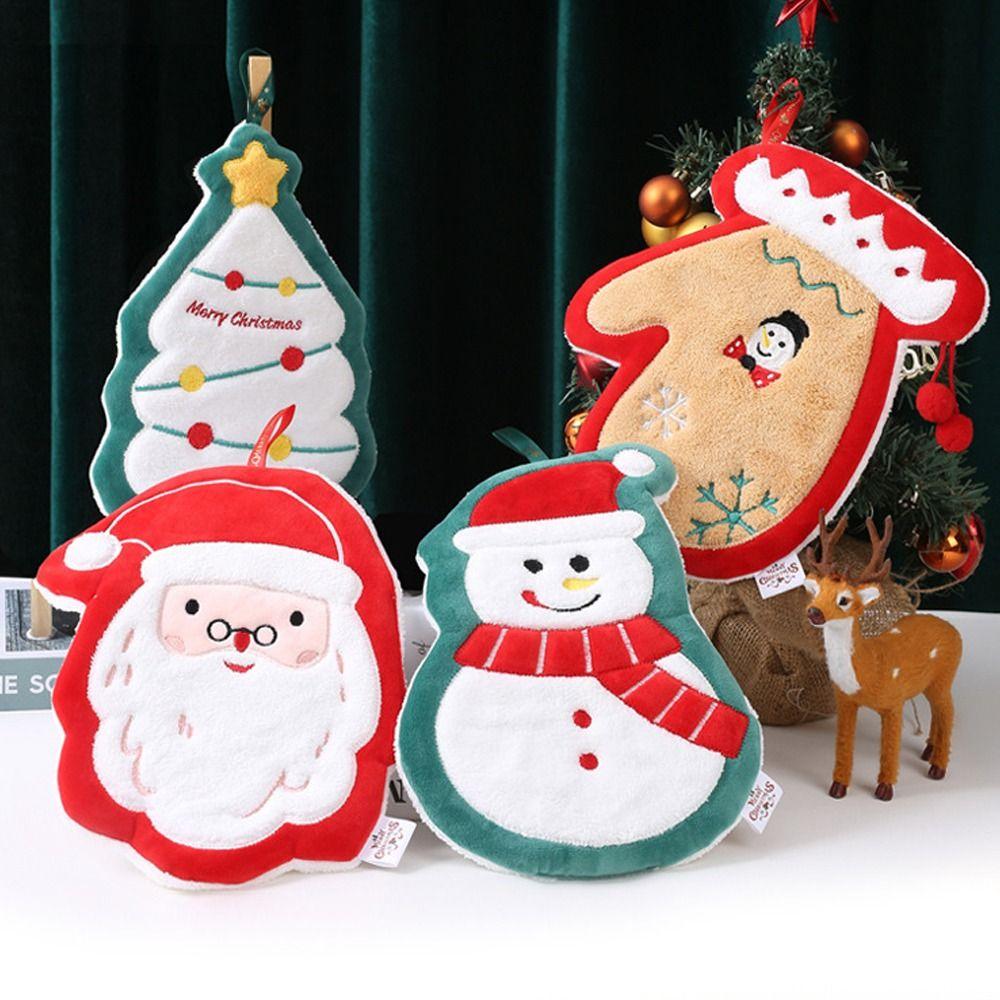 Thickened Christmas Hanging Hand Towels Soft Coral Velvet Plush Hand Towel Cartoon Quick Drying Cleaning Towels