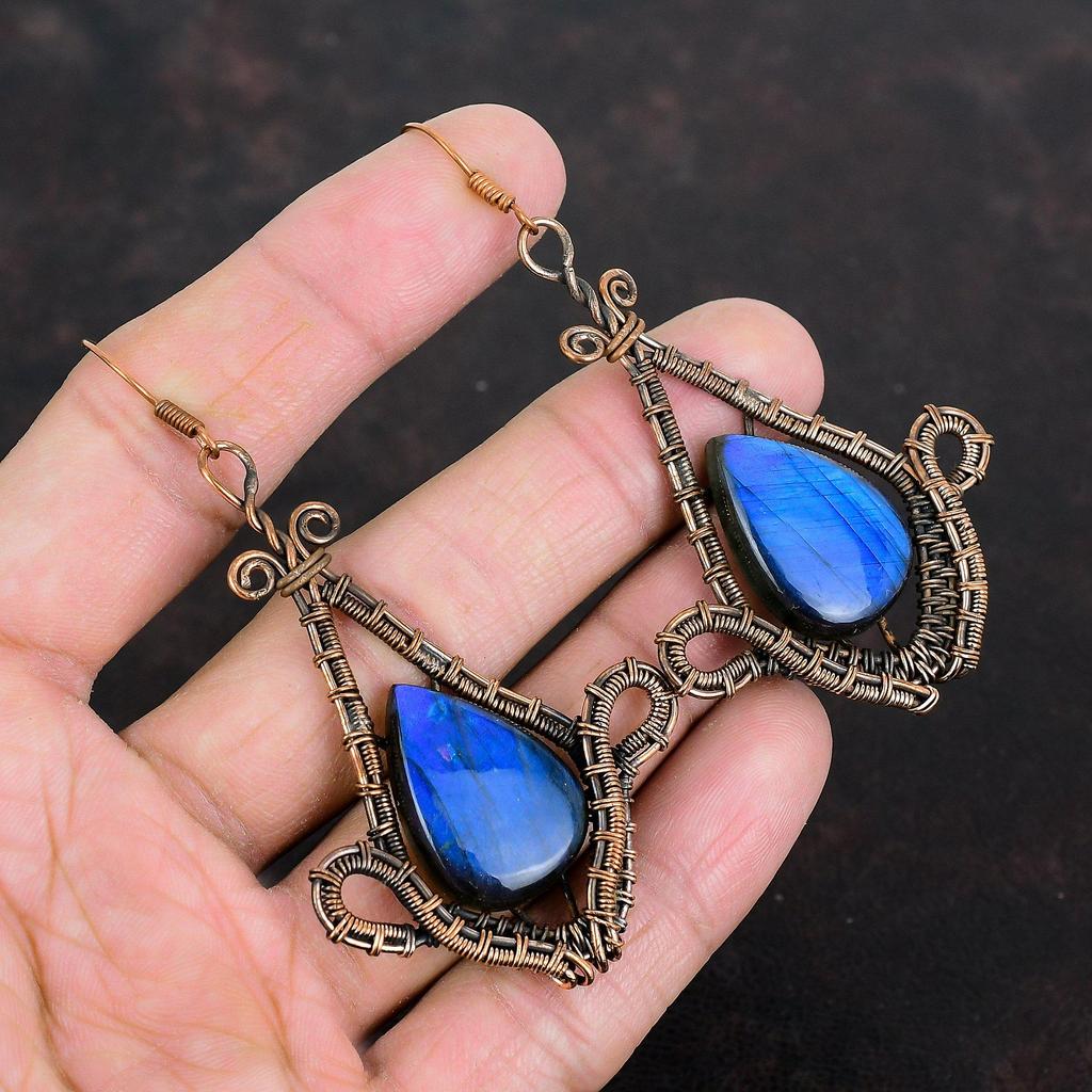 Labradorite Earring Copper Wire Wrapped Gemstone Jewelry Birthstone Earring Handmade Earring Copper Earring Gifts For Her Wire Wrap Earrings