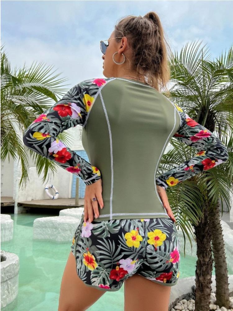 Langarm Tauchanzug mit Blumendruck und Badehose Strand- und Resort-Bademode für Damen