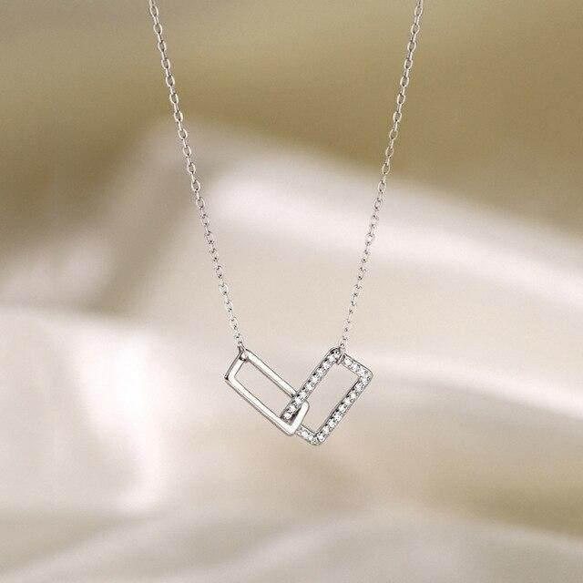 

Latest Sterling Tone Shiny Rectangle Double Zircon Stone Circle Cubic Zircon Zirconia Necklaces Pendants Giveaway Gift Idea Girl