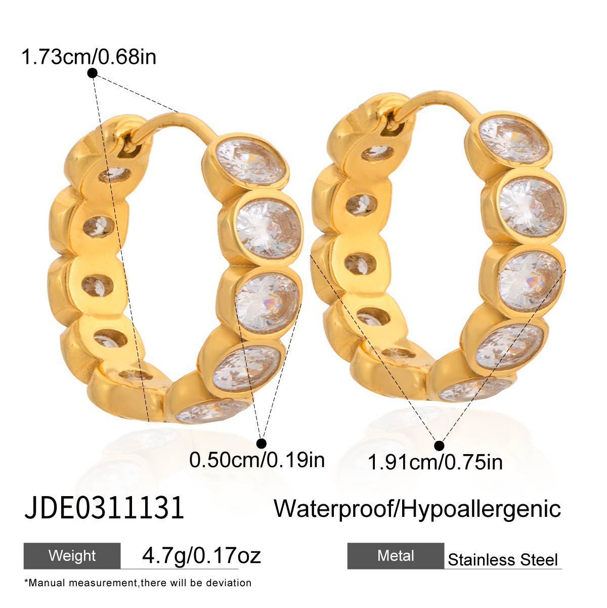 

European and American stainless steel zircon earrings, earrings, light luxury ear buckles 18k gold-plated titanium steel