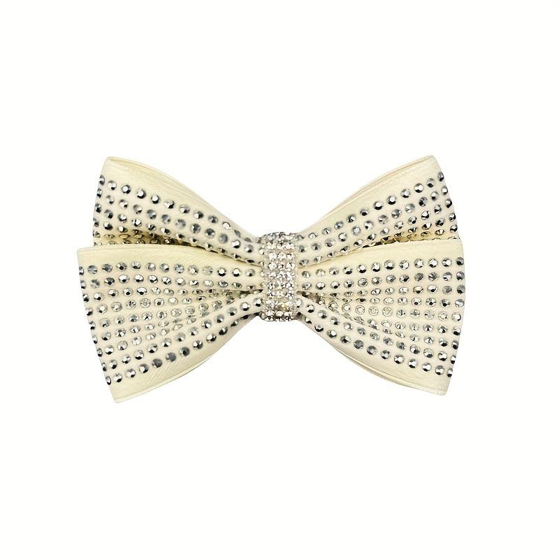 Elegant Rhinestone Bow Hair Clip: Sparkling Black & Beige Children s Hair Accessory бежевый