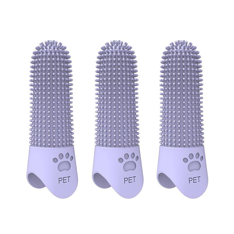 3pcs Silicone Pet Toothbrushes, Soft Bristle, 360° Full-Head Design for Plaque Prevention, with Finger Covers, Material, for Dogs and Cats