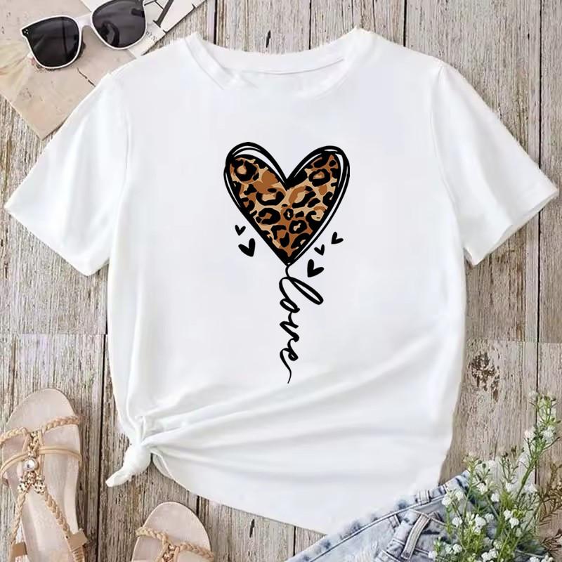 Fashionable Women Tshirt Summer Lightweight Knit Slightly Stretchy Short Sleeve Leopard Print Bow Tshirt Womens Clothing