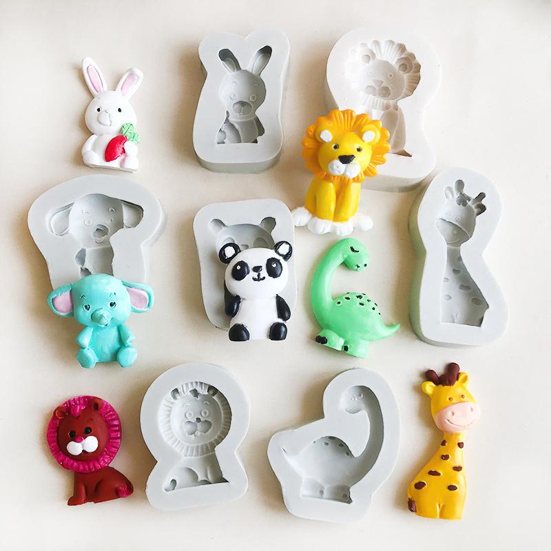 Jungle Safari Animal Silicone Fondant Mold Bear Lion Giraffe Rabbit Panda Cake Decorating Mould For Birhtday Party Baby Shower