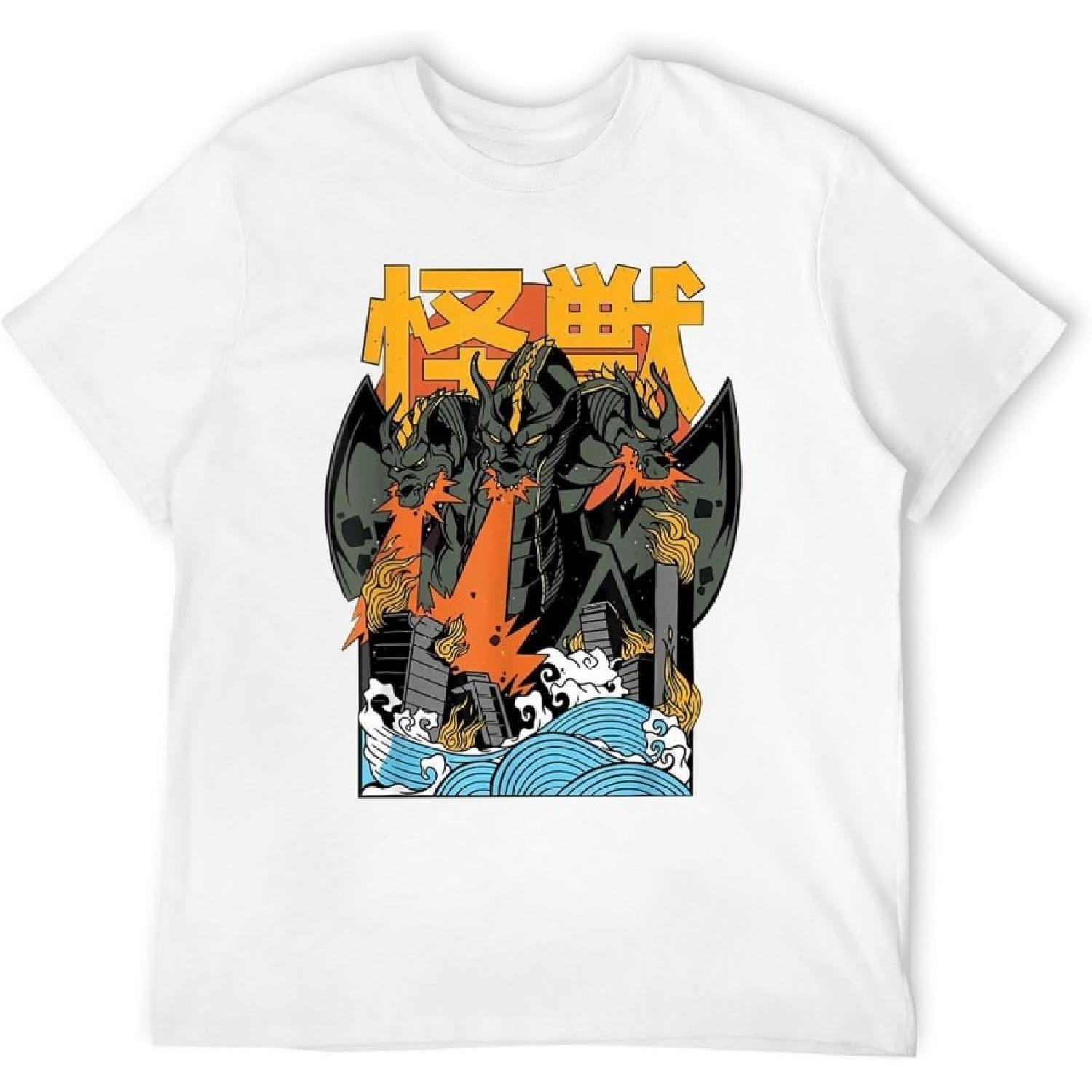 Three-Headed Dragon Sunset Shirt – Vintage Japanese Monster Aesthetic Graphic Tee for Men Women S