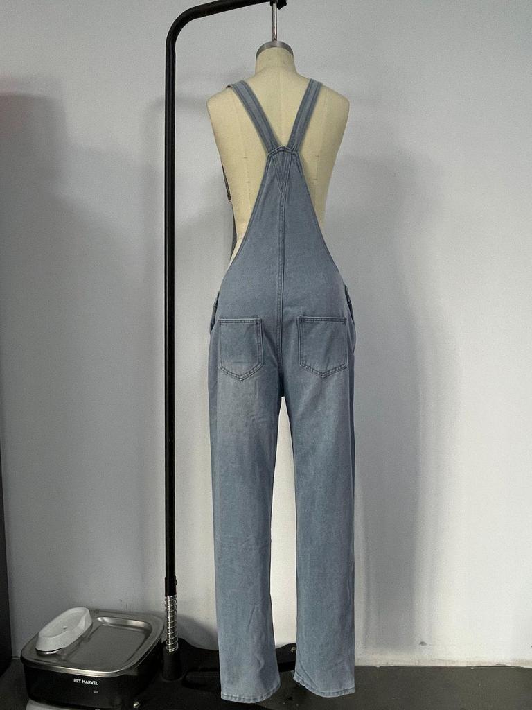 Men's Slim-Fit Retro Denim Overalls - Large Size, Solid Color