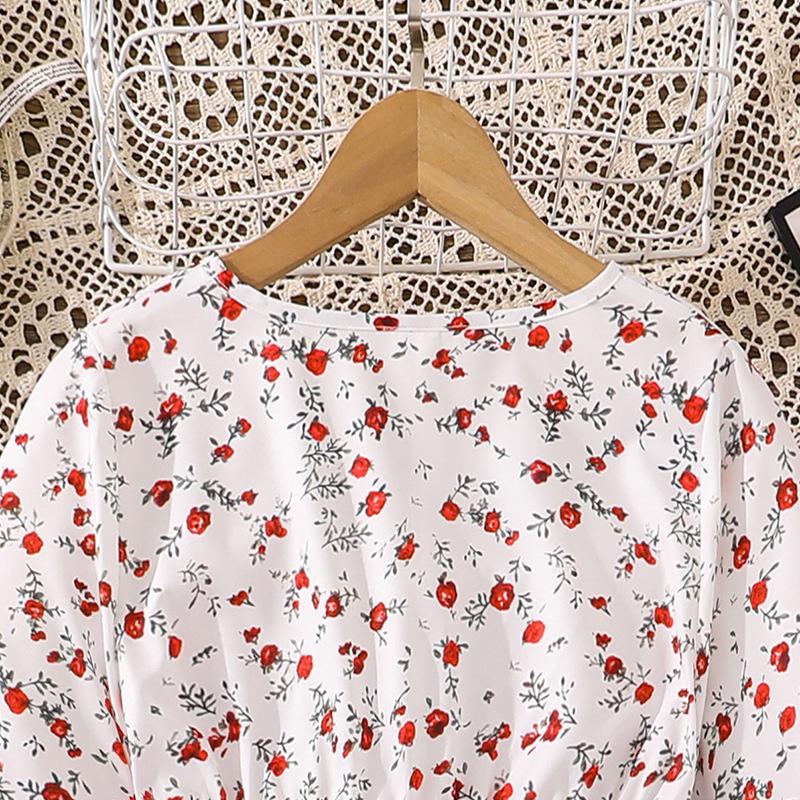 Rochie French Floral cu Mânecă Lungă, Subțietoare, pentru Fete, Colecția Primăvară 2026