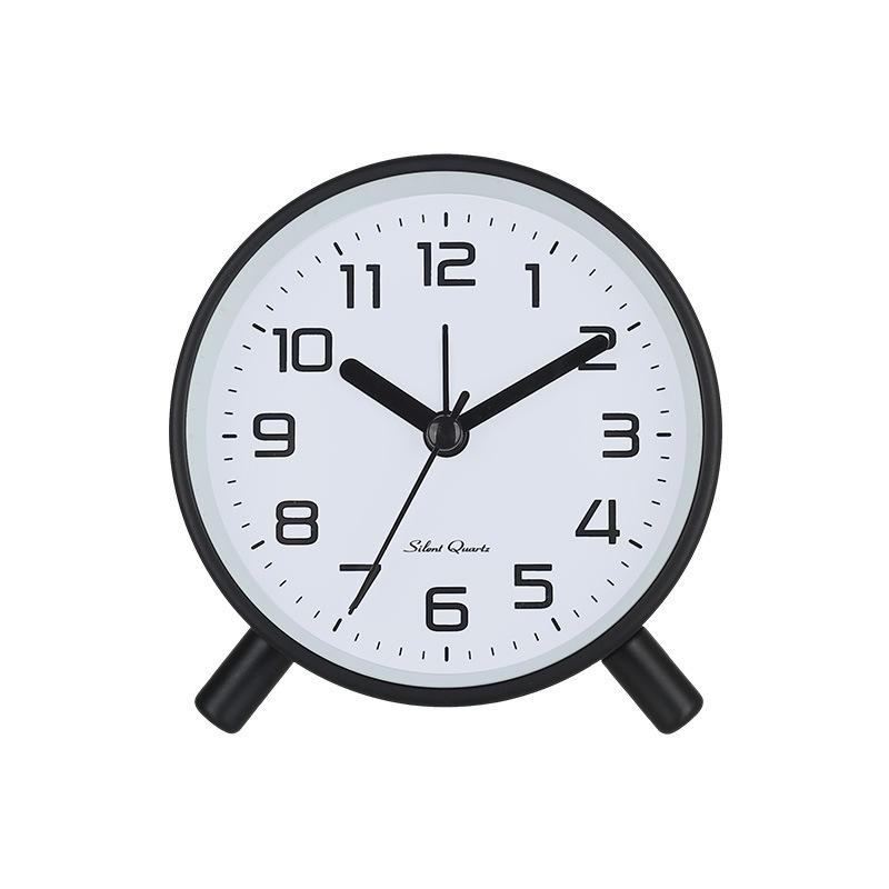 Simple modern alarm clock, creative pastoral large character silent round square bedside clock, student and children's alarm clock, metal table