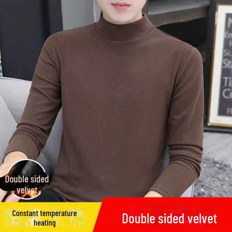 "Men's German Velvet Slim-Fit High-Collar Long-Sleeve T-Shirt for Autumn/Winter"