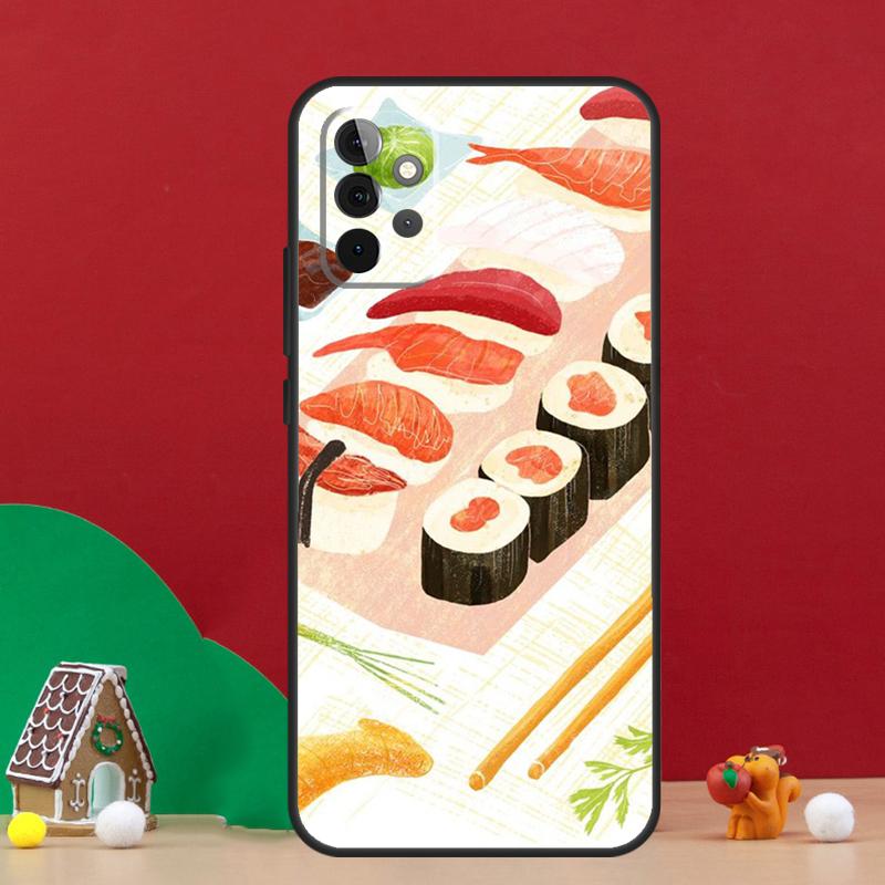 Kawaii Sushi Pattern Case For Samsung Galaxy A17 A06 A16 A56 A36 A54 A34 A14 A52 A32 A13 A23 A33 A53 A15 A35 A55