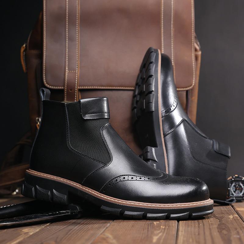 Stivali Chelsea alla moda da uomo Stivaletti firmati Stivali classici da uomo in vera pelle Stivali invernali da uomo britannici Caldi Cotone felpato Botas