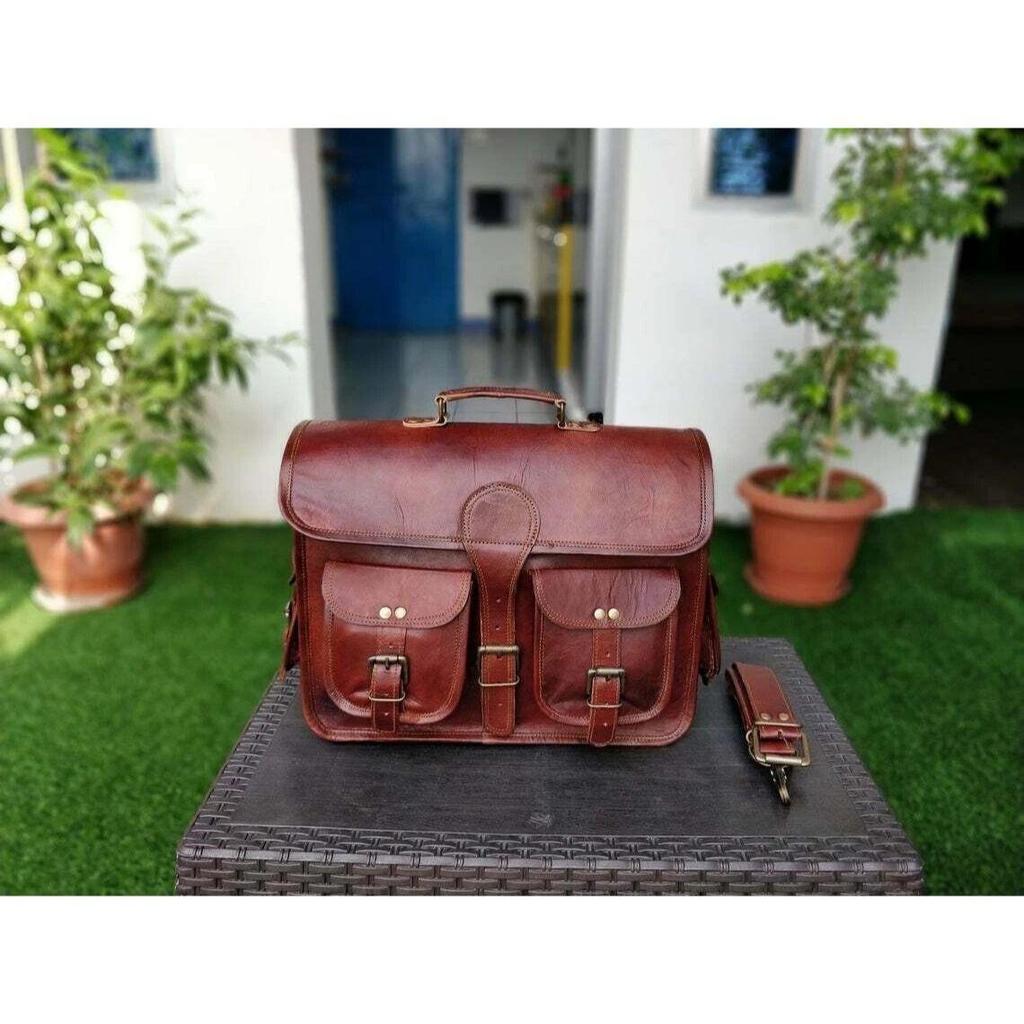 Bag Laptop Leather Messenger Genuine Vintage Briefcase  Shoulder Men Brown