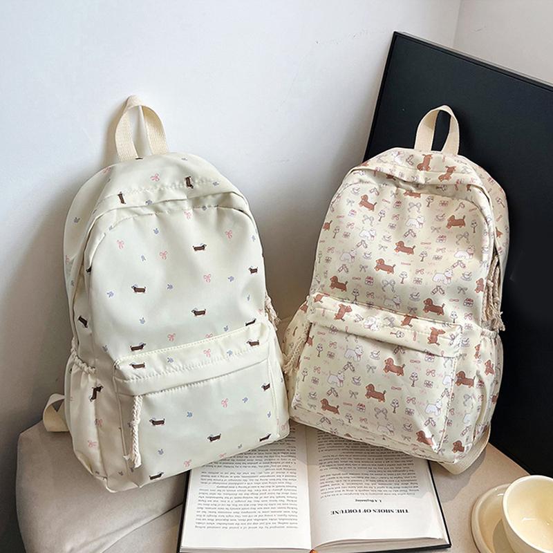 Cute Printed Puppy Dachshund College Style Backpack Student Schoolbag Portable Large Capacity Travel Shoulder Bag
