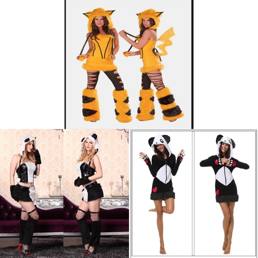 Animal Furry Costume Hood With Mini Skirt Halloween Carnival Cosplay Dress Up Party Outfit