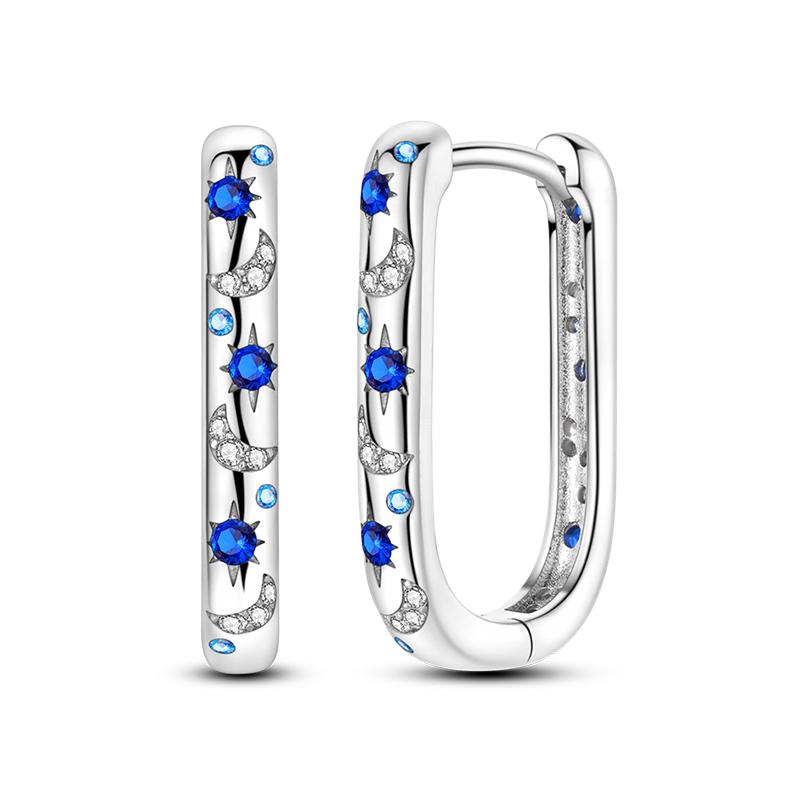 925 Silver Blue Zircon Dreamcatcher Feather Star Moon Cute Claw Hoop Earrings For Women Fine Birthday Jewelry Gifts