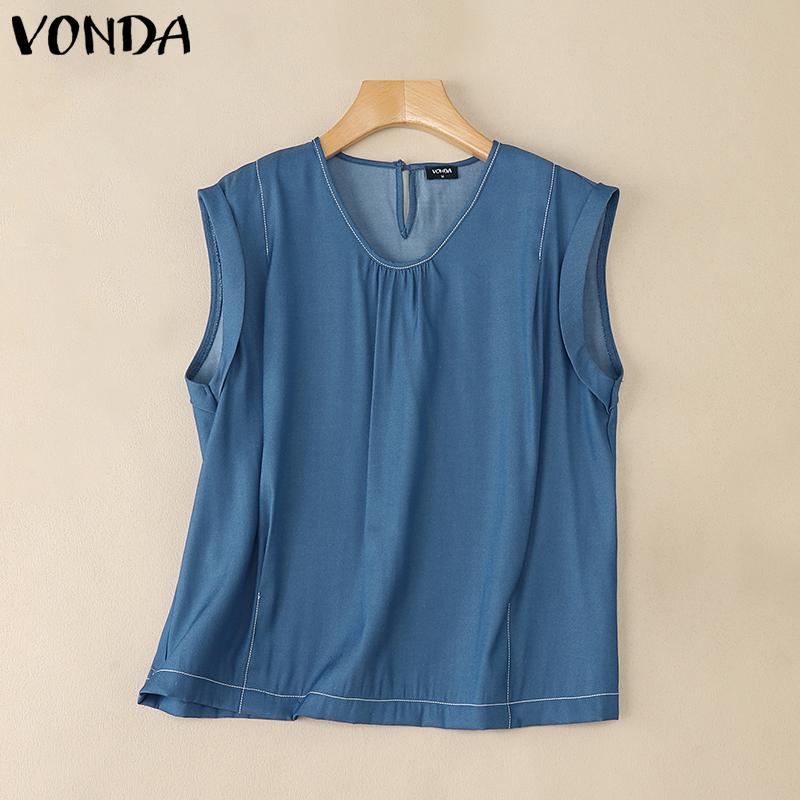 

VONDA Womens Casual Sleeveless Ruffled Solid Color Tank Tops 5XL светло-синий