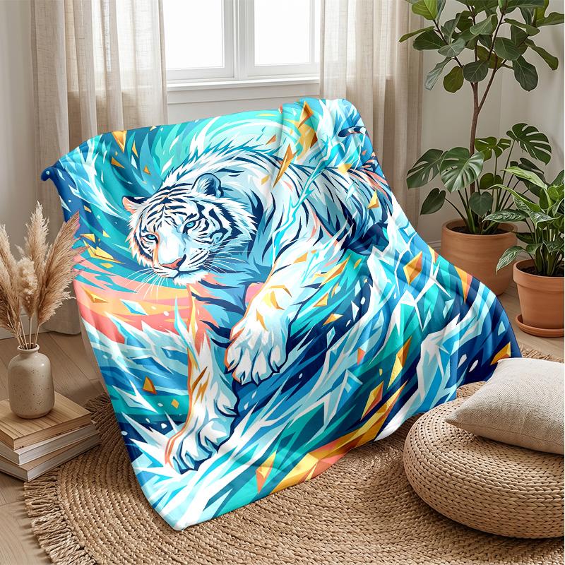 Tiger in Floral Garden Theme blanket Lightweight Warm Flannel Blanket Decorative Throw Blanket for Home Decoration