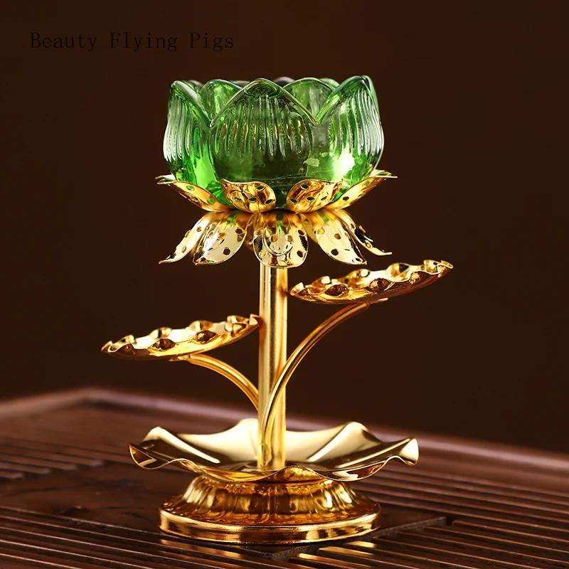 1pc Water Glazed Lotus Flower Metal Candlestick Household Sacrificial Supplies Buddhist Temple Supplies Pray for Auspiciousness