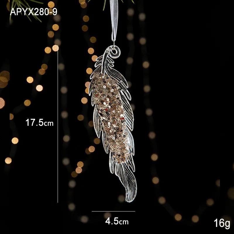 

Christmas Tree Toys Acrylic Elk Bells Pendant Transparent Snowflake Pendants With Sequins Home Xmas Party Decoration Accessories